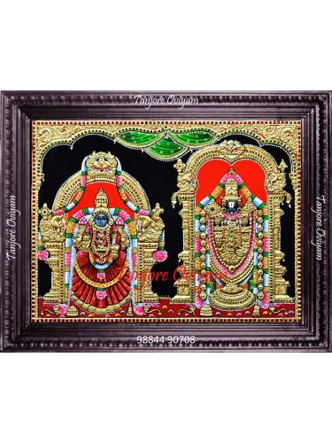 Authentic Balaji Thayar painting with gold work, traditional arches and classic Tanjore detailing
